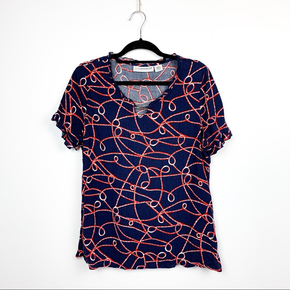 Sag Harbor Blue & Red Short Sleeve Blouse